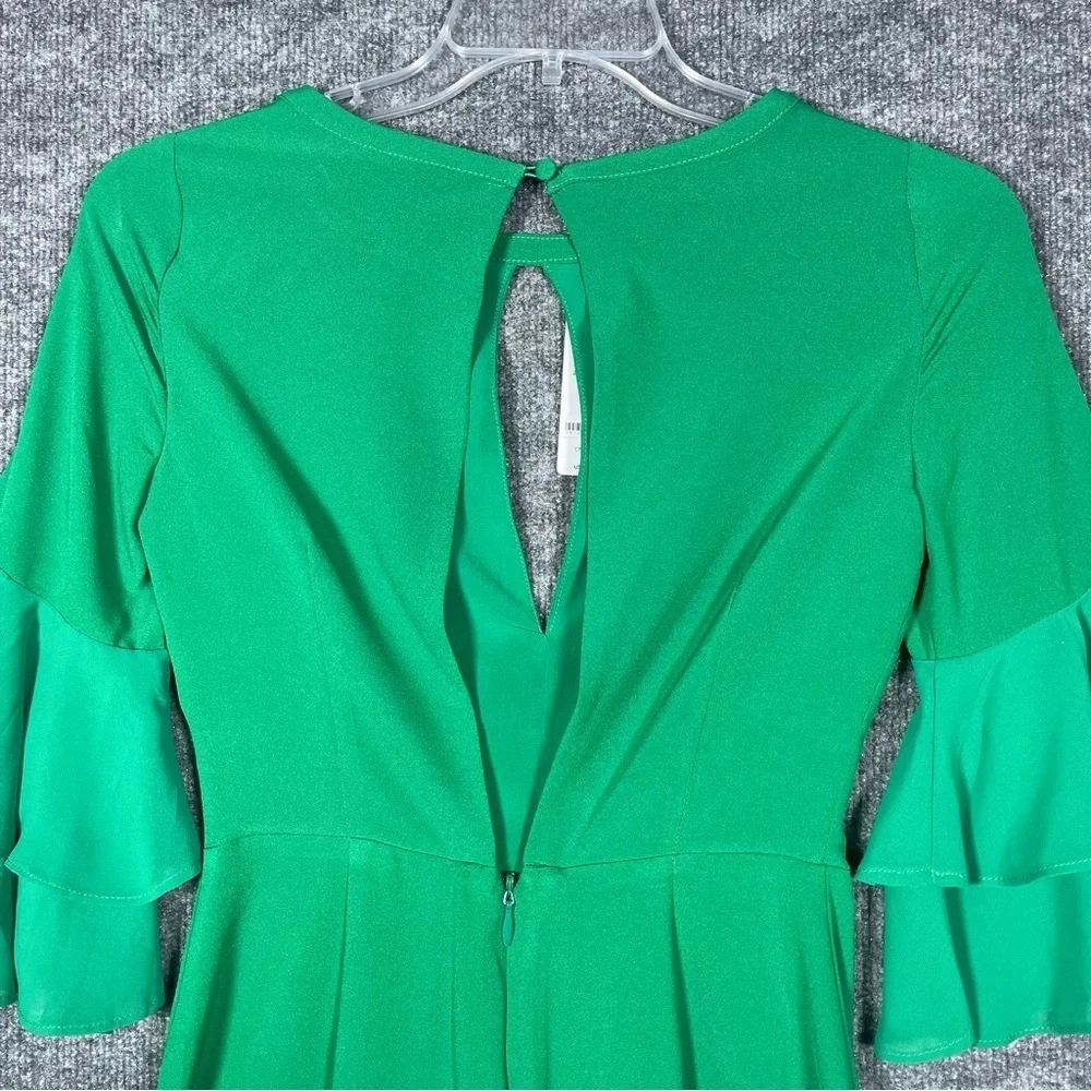 NWT Bebe SZ 0 Kelly Green Nora Jumper Festive Cut Out Tiered Bell Sleeve Pockets